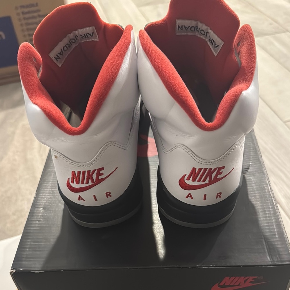 Nike Air Jordan 5 Retro White Red Sneakers - Picture 5 of 6